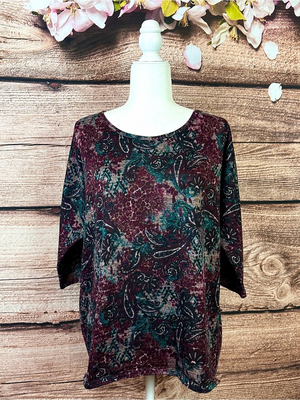 Bobbie Brooks Ladies Women’s Boho Floral Abstract Soft Sweater XL